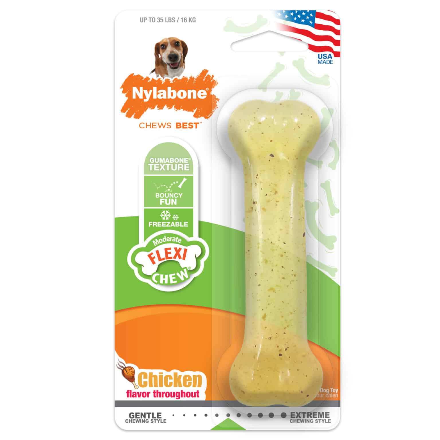 Nylabone Flexi Chew Wolf Chicken Bone Dog Toy UPCO