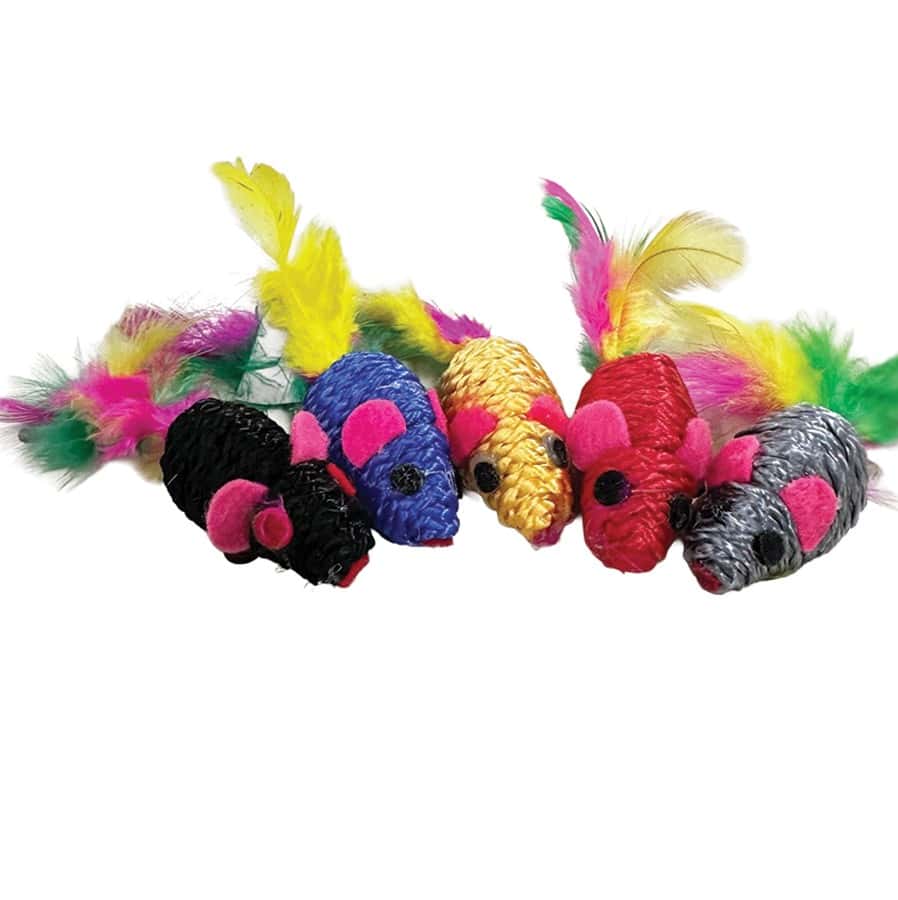 Assorted Sisal Mouse with Rainbow Feather Tail