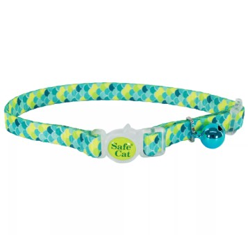 Safe Cat® Fashion Adjustable Breakaway Cat Collar – Lime & Teal Scales