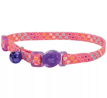Safe Cat® Fashion Adjustable Breakaway Cat Collar – Pink Multi Hearts